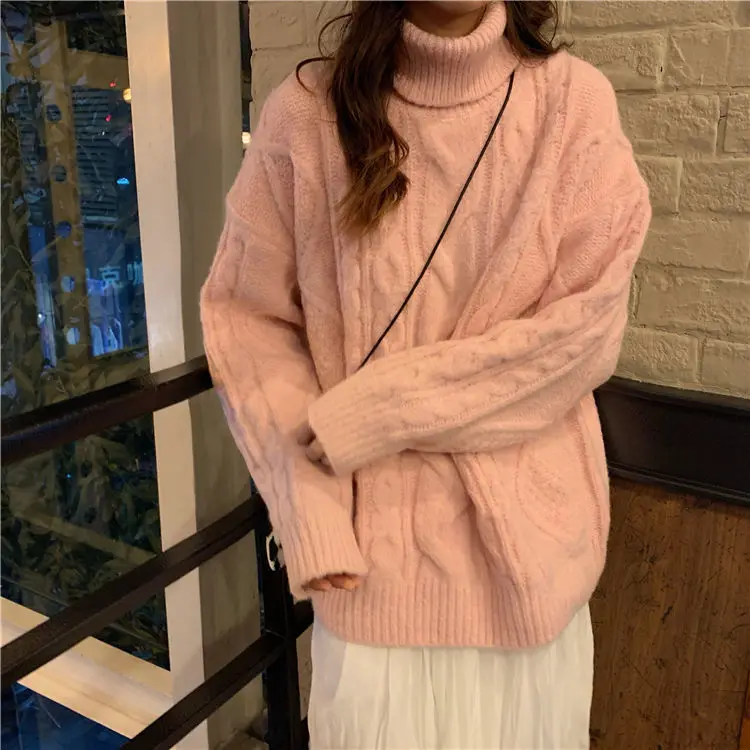 Sweater women's autumn and winter new Korean thickened twist lazy style loose Pullover high collar Knitted Top
Sweater women's autumn and winter new Korean thickened twist lazy style loose Pullover high collar Knitted Top