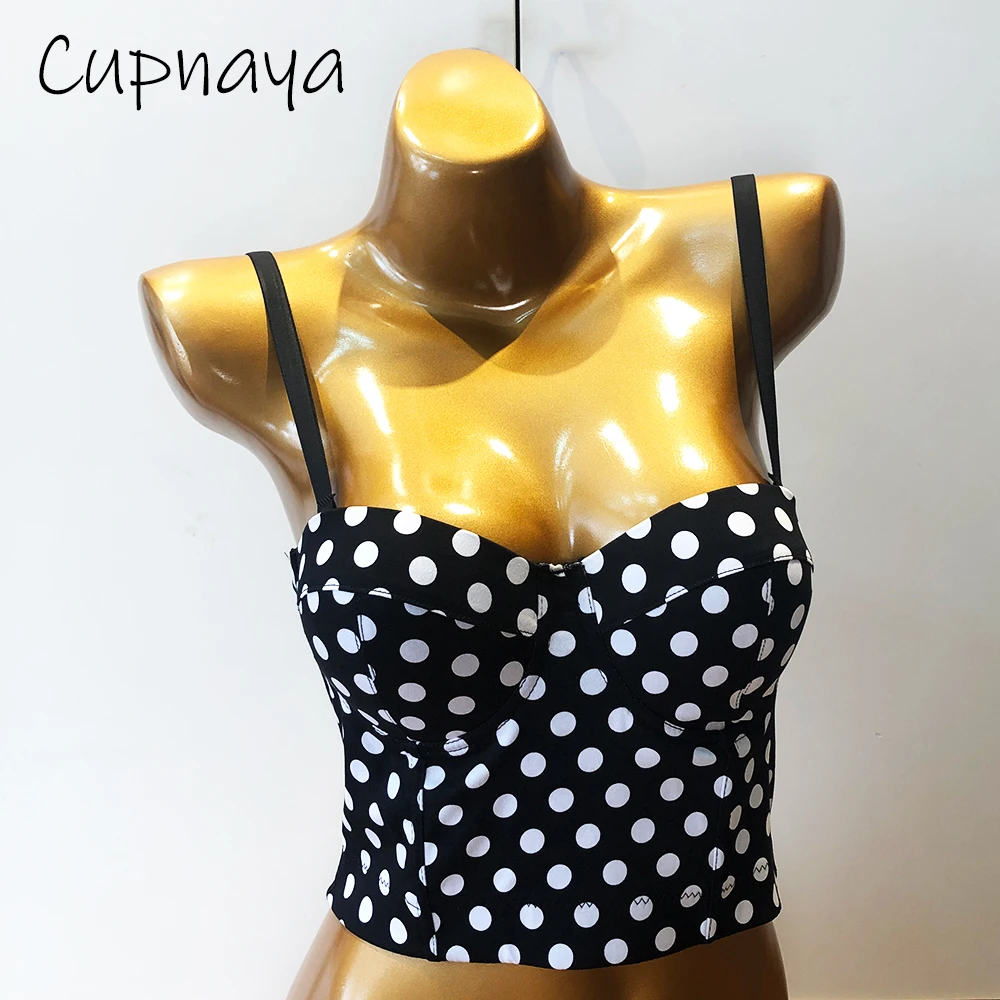 

Cupnaya Polka Dot Women Crop Top Bustier Spaghatti Strap Short Corset Inside Bralette Camisole Summer Sexy Clubwear Tube Vest