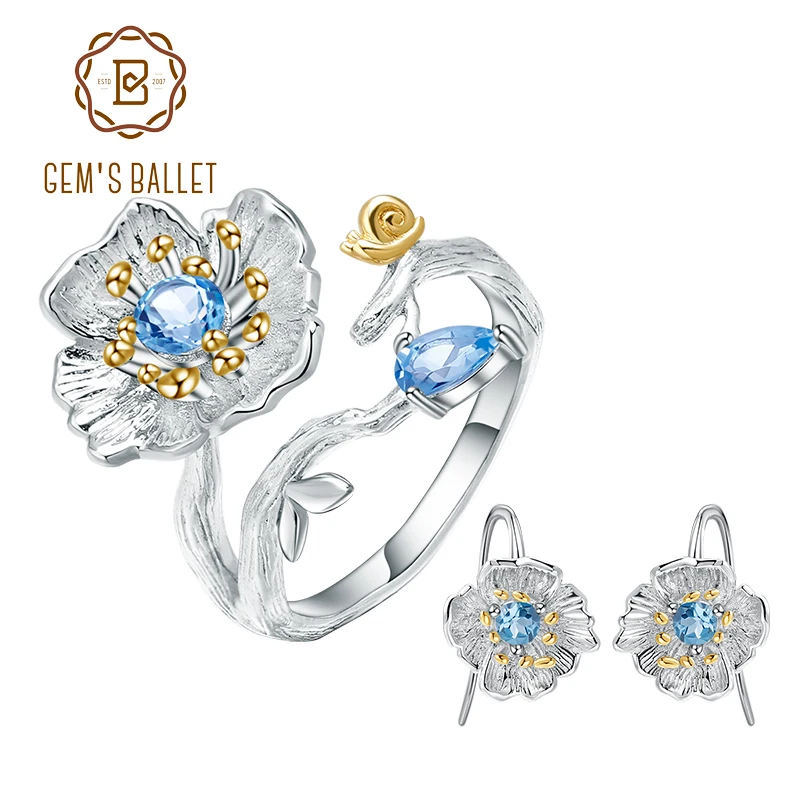 GEM'S BALLET Natural Blue Topaz Elegant Vintage Flower Ring Earrings Set 925 Sterling Silver Handmade Set Women Fine Jewelry
GEM'S BALLET Natural Blue Topaz Elegant Vintage Flower Ring Earrings Set 925 Sterling Silver Handmade Set Women Fine Jewelry