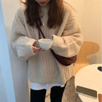 2021 Women Sweater Pullover Female Knitting Overszie Long Sleeve Loose Elegant Knitted Thick Outerwear Womens Winter Sweaters
2021 Women Sweater Pullover Female Knitting Overszie Long Sleeve Loose Elegant Knitted Thick Outerwear Womens Winter Sweaters