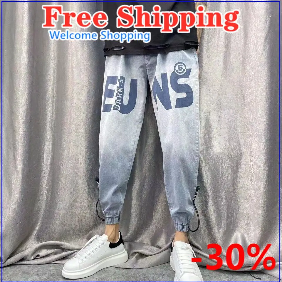 Leisure jeans in spring summer, men's cropped trousers, slim harem pants, thin leggings, boys and girls, Korean trend,Wide Leg
Leisure jeans in spring summer, men's cropped trousers, slim harem pants, thin leggings, boys and girls, Korean trend,Wide Leg