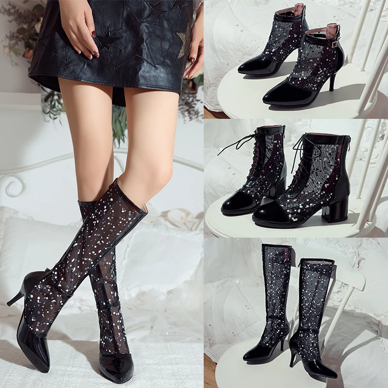 Plus Size Womens Summer Sexy Black Mesh Boots 2020 Fashion Thick Heel Shoes Lady Pointed Toe Ankle Botas Knee High Woman Boots
Plus Size Womens Summer Sexy Black Mesh Boots 2020 Fashion Thick Heel Shoes Lady Pointed Toe Ankle Botas Knee High Woman Boots