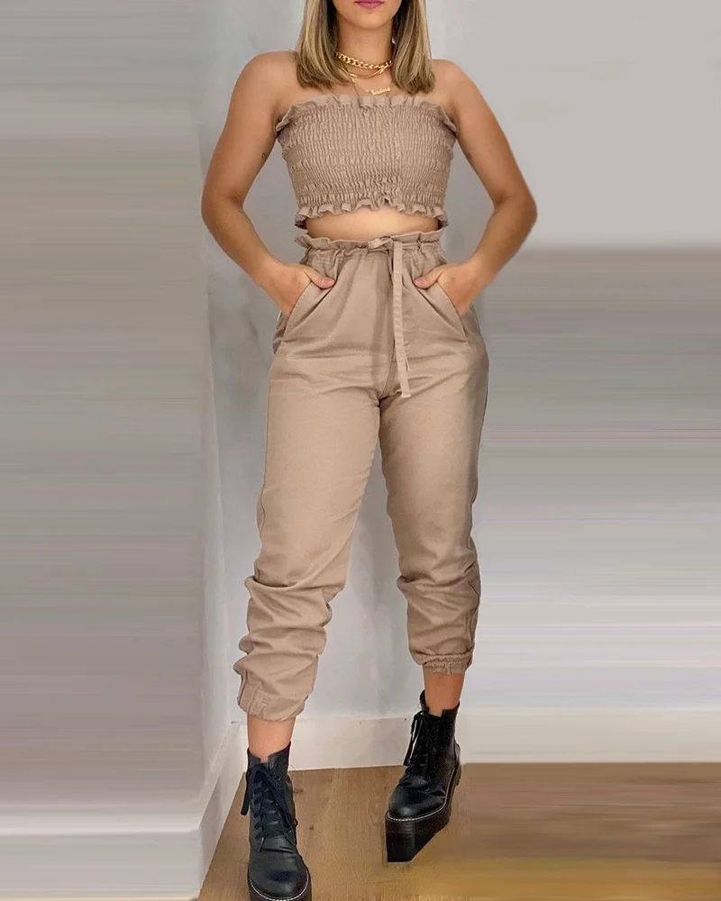 2021 women's new summer cross border independent station Khaki sexy two-piece set
2021 women's new summer cross border independent station Khaki sexy two-piece set