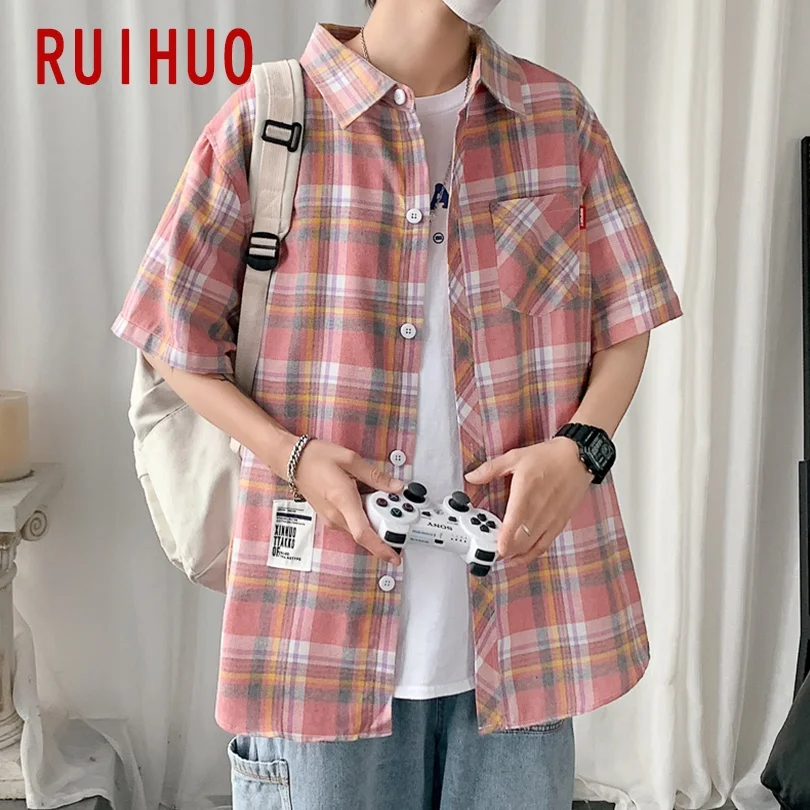 RUIHUO Pink Plaid Casual Shirts For Men Clothing Short Sleeve Summer Plaid Shirt Men M-4XL 2022 New Arrivals
RUIHUO Pink Plaid Casual Shirts For Men Clothing Short Sleeve Summer Plaid Shirt Men M-4XL 2022 New Arrivals
