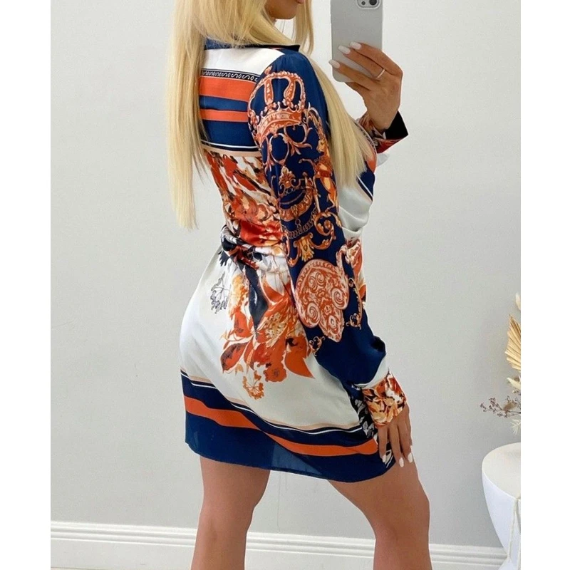 WEPBEL Dress Women's Casual Printed Slim Fit Lace Up Dress Summer Fashion Long Sleeve V-neck Cardigan Irregular Dress
WEPBEL Dress Women's Casual Printed Slim Fit Lace Up Dress Summer Fashion Long Sleeve V-neck Cardigan Irregular Dress