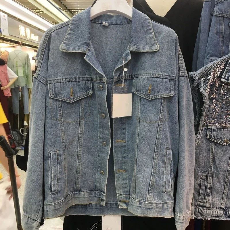 Spring Korean Womens Long Sleeve Single Breasted Denim Jackets High Street Loose Back Sequins Hole Ripped Casual Female Coats
Spring Korean Womens Long Sleeve Single Breasted Denim Jackets High Street Loose Back Sequins Hole Ripped Casual Female Coats