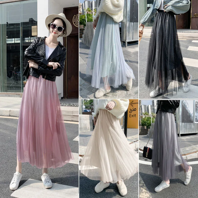 Elegant Korean Women Tulle Skirt Fashion Sequin Star Summer Mesh Ladies Long Skirt Elastic High Waist Party 5 Color A-Line Skirt
Elegant Korean Women Tulle Skirt Fashion Sequin Star Summer Mesh Ladies Long Skirt Elastic High Waist Party 5 Color A-Line Skirt