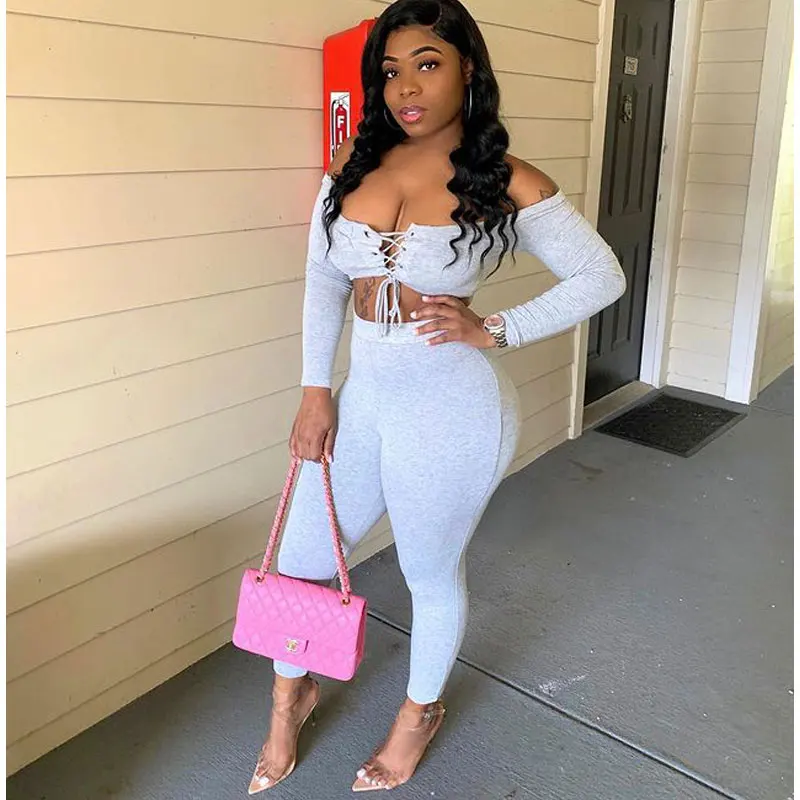 Sexy Women 2021 Two Piece Set Summer Casual Long Sleeve Off Shoulder Lace Up Crop Tops + Long Pants Trousers Female Clothing
Sexy Women 2021 Two Piece Set Summer Casual Long Sleeve Off Shoulder Lace Up Crop Tops + Long Pants Trousers Female Clothing