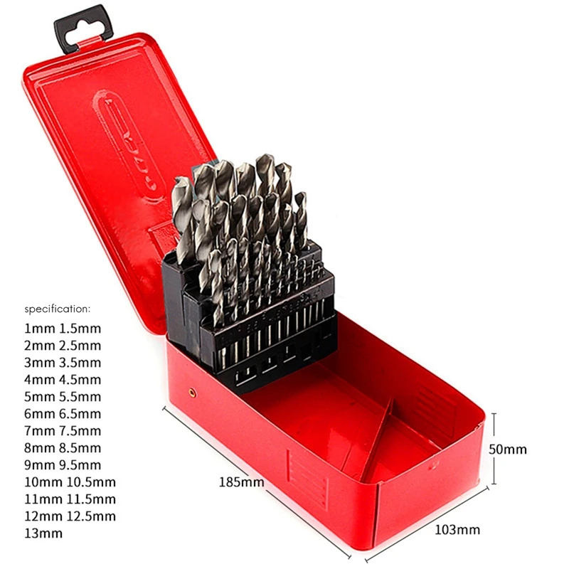 25-Piece Set of High-Speed Steel Twist Drill Bit Sets, Hardware Tools, Drill Bit Sets, Iron Box Set, Metal Drill Bits
25-Piece Set of High-Speed Steel Twist Drill Bit Sets, Hardware Tools, Drill Bit Sets, Iron Box Set, Metal Drill Bits