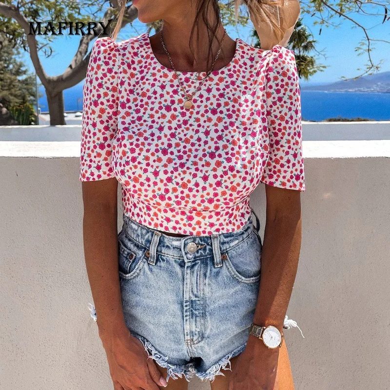 Summer Sexy Women Backless Lacing Up Blouse Short Puff Sleeve Round Neck Print Tops Lady Colorful Casual Shirts Streetwear Blusa
Summer Sexy Women Backless Lacing Up Blouse Short Puff Sleeve Round Neck Print Tops Lady Colorful Casual Shirts Streetwear Blusa