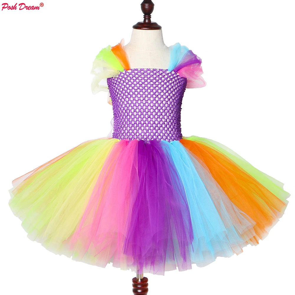 

POSH DREAM Rainbow Tulle Children Carnival Costume Party Tutu Dresses Halloween Costumes for little girls Baby Girls Dresses