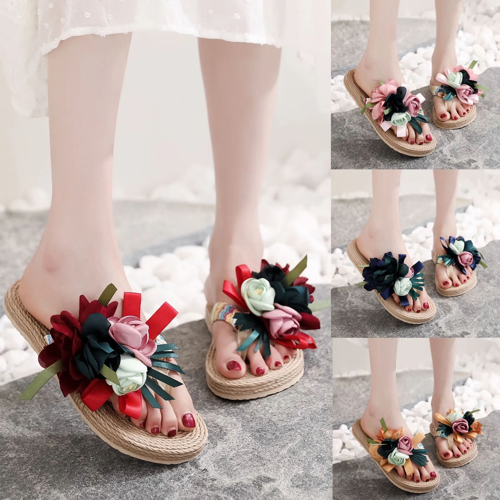 Women Bohemia Slippers Flower Weave Breathable Linen Beach Sandals Home Slippers Female Casual Flip-Flops Flat Shoes 2021 Summer
Women Bohemia Slippers Flower Weave Breathable Linen Beach Sandals Home Slippers Female Casual Flip-Flops Flat Shoes 2021 Summer