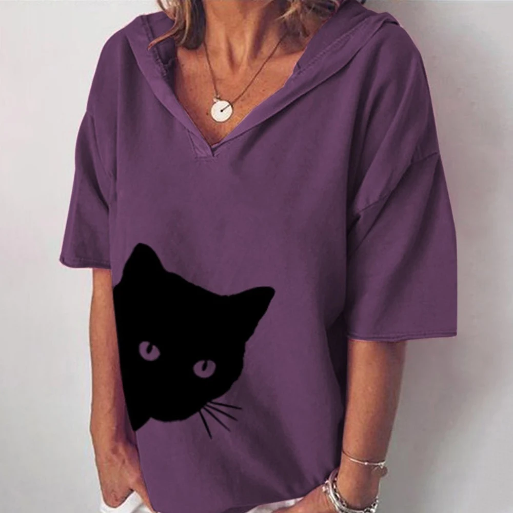 New Women tshirt Loose Casual Linen Black Cat Head Printed Tops T-shirt Hooded Plus Size Tee Top Shirt Femme Half Sleeve Tshirt
New Women tshirt Loose Casual Linen Black Cat Head Printed Tops T-shirt Hooded Plus Size Tee Top Shirt Femme Half Sleeve Tshirt