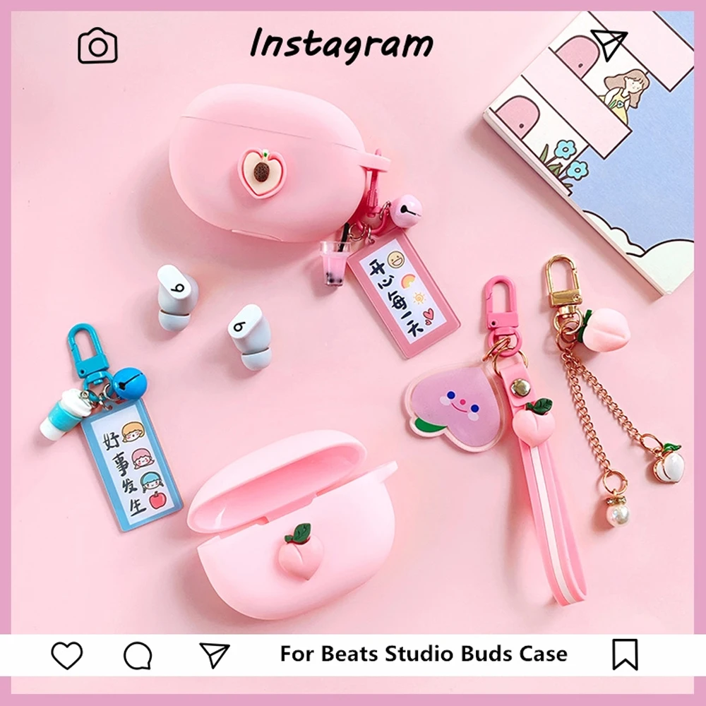 

Cute Pink Peach Cover for Beats Studio Buds Case TWS Bluetooth Earphone Case Accessories Wireless Headphone Portable Box Luxury