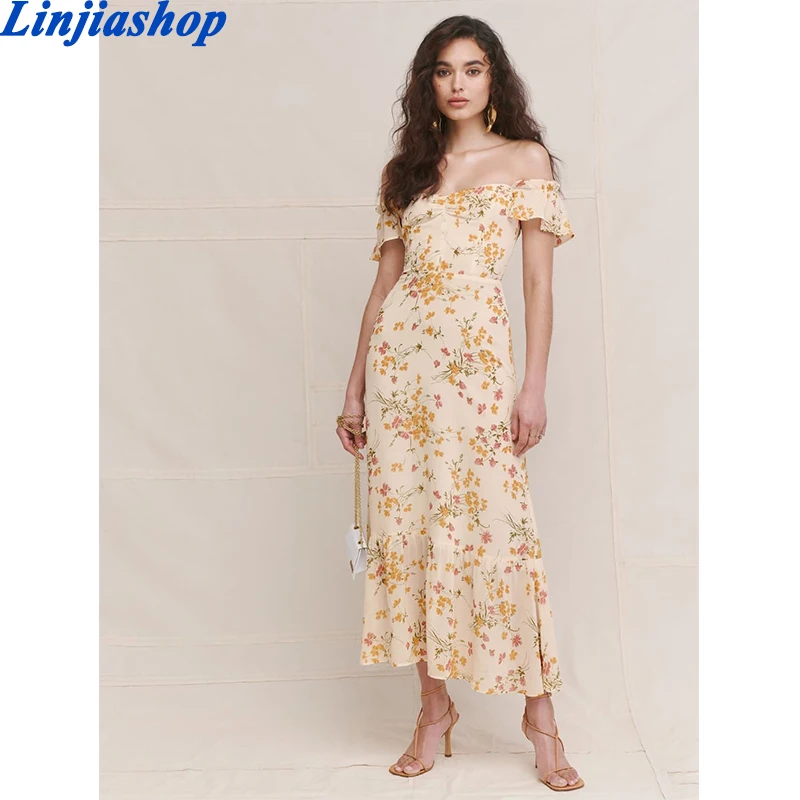 Женское платье с открытыми плечами, Элегантное Длинное эластичное платье в стиле ретро с цветочным принтом, винтажное платье с молнией на с... 
Женское платье с открытыми плечами, Элегантное Длинное эластичное платье в стиле ретро с цветочным принтом, винтажное платье с молнией на с...