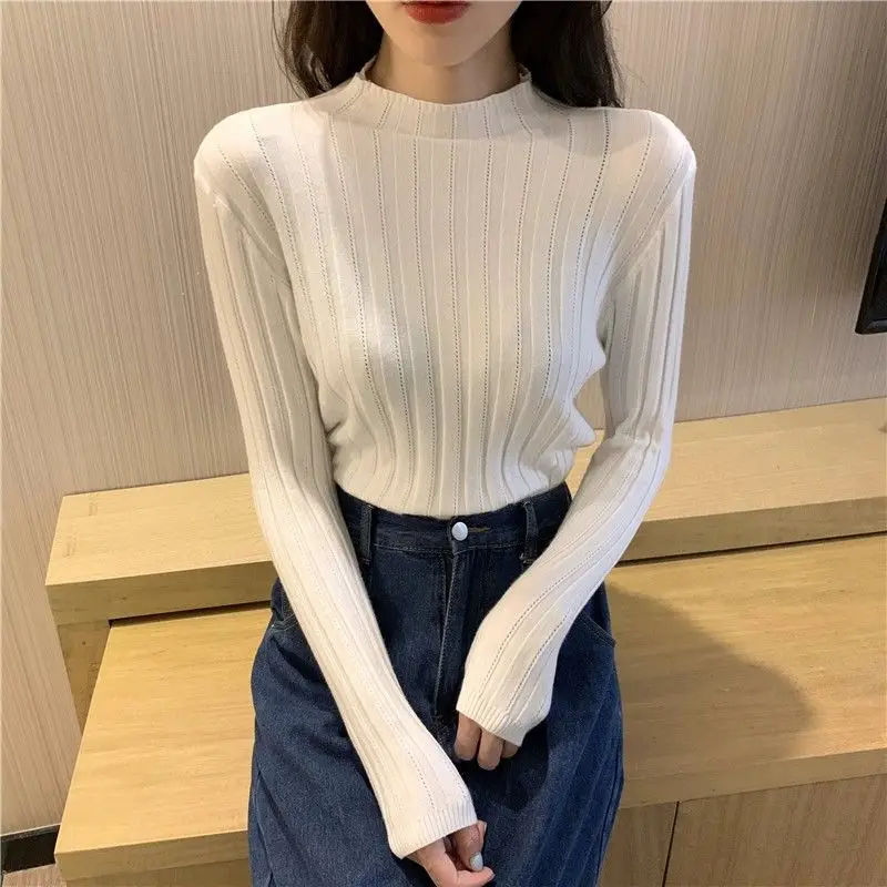 Half high collar with thin inside and backing shirt autumn 2020 women's casual and versatile slim long sleeve pit stripe
Half high collar with thin inside and backing shirt autumn 2020 women's casual and versatile slim long sleeve pit stripe