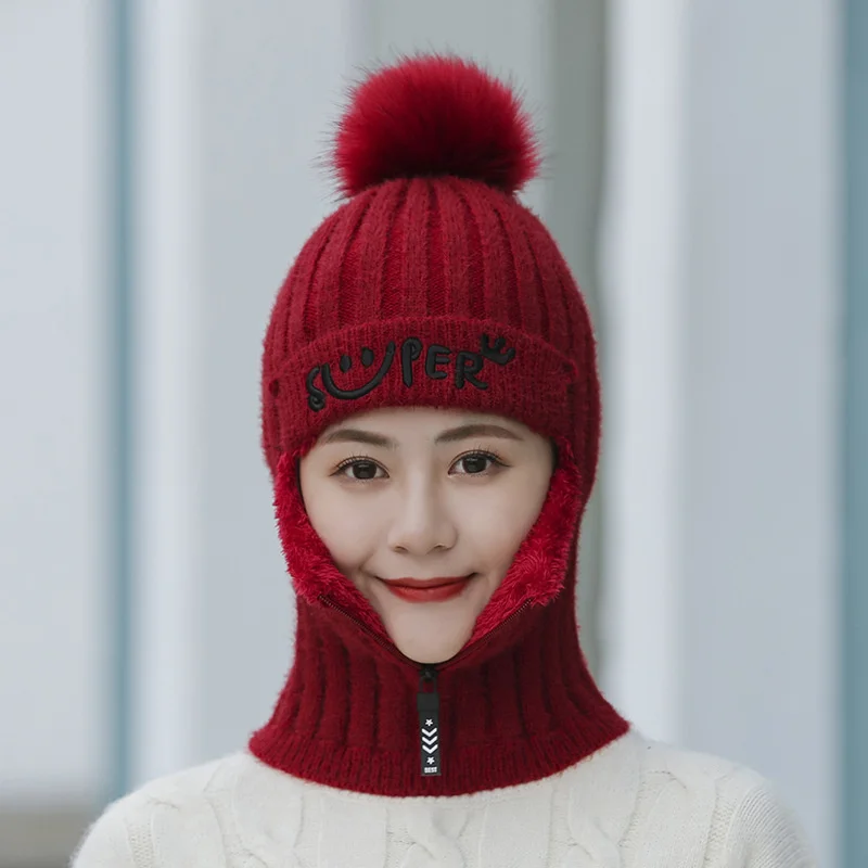 Hat Women's winter Plush thickened warm hat knitted wool hat outdoor riding Bib integrated zipper hood
Hat Women's winter Plush thickened warm hat knitted wool hat outdoor riding Bib integrated zipper hood