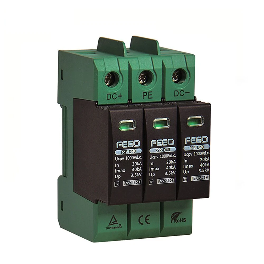 TUV Approved 3P DC SPD 1000V 1500V SPD 20-40kA DC Surge Protector for Arrester Device Din rail Lightning Protection
TUV Approved 3P DC SPD 1000V 1500V SPD 20-40kA DC Surge Protector for Arrester Device Din rail Lightning Protection