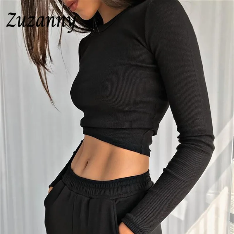 Кроп-топ Zuzanny с круглым вырезом и длинным рукавом модная женская одежда 2022