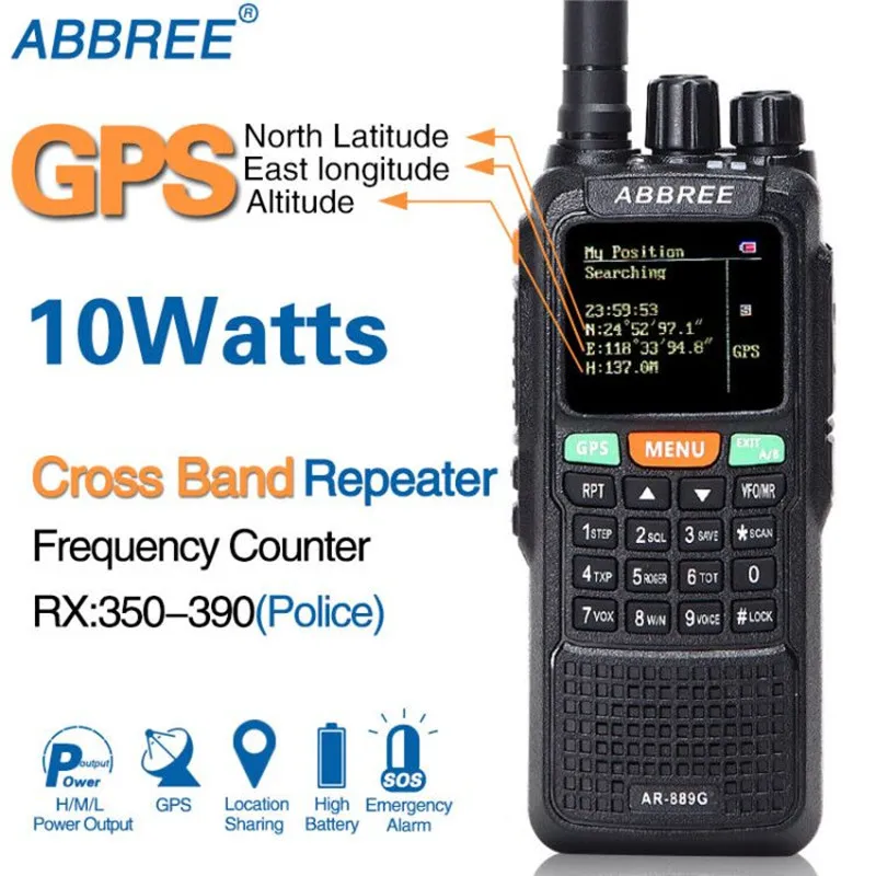 ABBREE AR 889G GPS SOS Walkie Talkie 10 Вт 999CH дуплексный ретранслятор ночной режим
