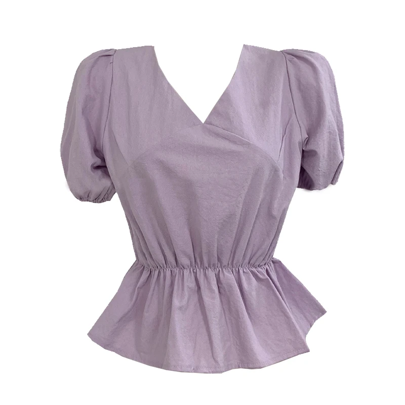 Korean Style Elegant V-neck Puff Sleeve Waist-Tight Doll Shirt Short Sleeve Shirt Top Women's Summer 2021 New Popular Niche
Korean Style Elegant V-neck Puff Sleeve Waist-Tight Doll Shirt Short Sleeve Shirt Top Women's Summer 2021 New Popular Niche