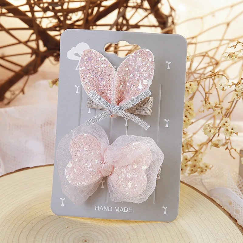 

Children's Bow-knot Shining Rabbit Ears Hair Accessories Hairpin Lace Bling Baby Hairpin Clip Princess Girl Bangle Clip