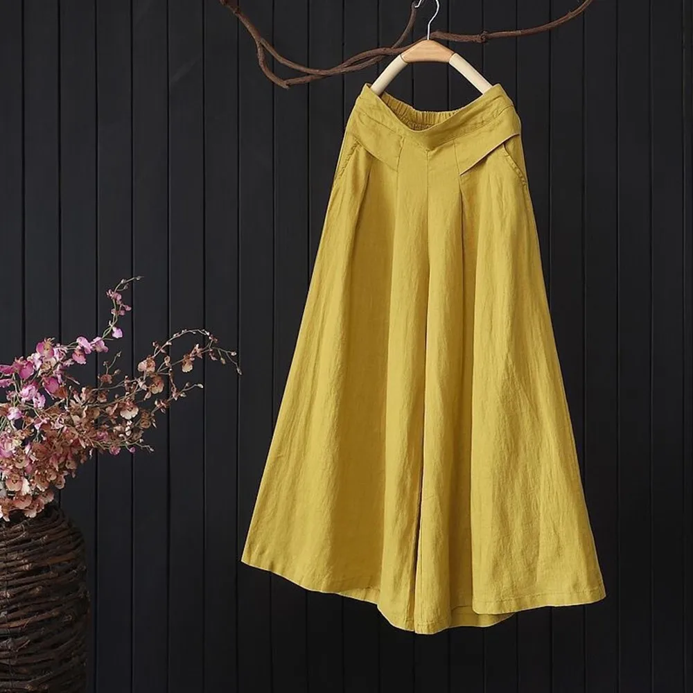 Women Summer Arts Style Elastic Waist Solid Wide Leg Pants All-matched Casual Cotton Linen Loose Pants Plus Size 2020 New
Women Summer Arts Style Elastic Waist Solid Wide Leg Pants All-matched Casual Cotton Linen Loose Pants Plus Size 2020 New