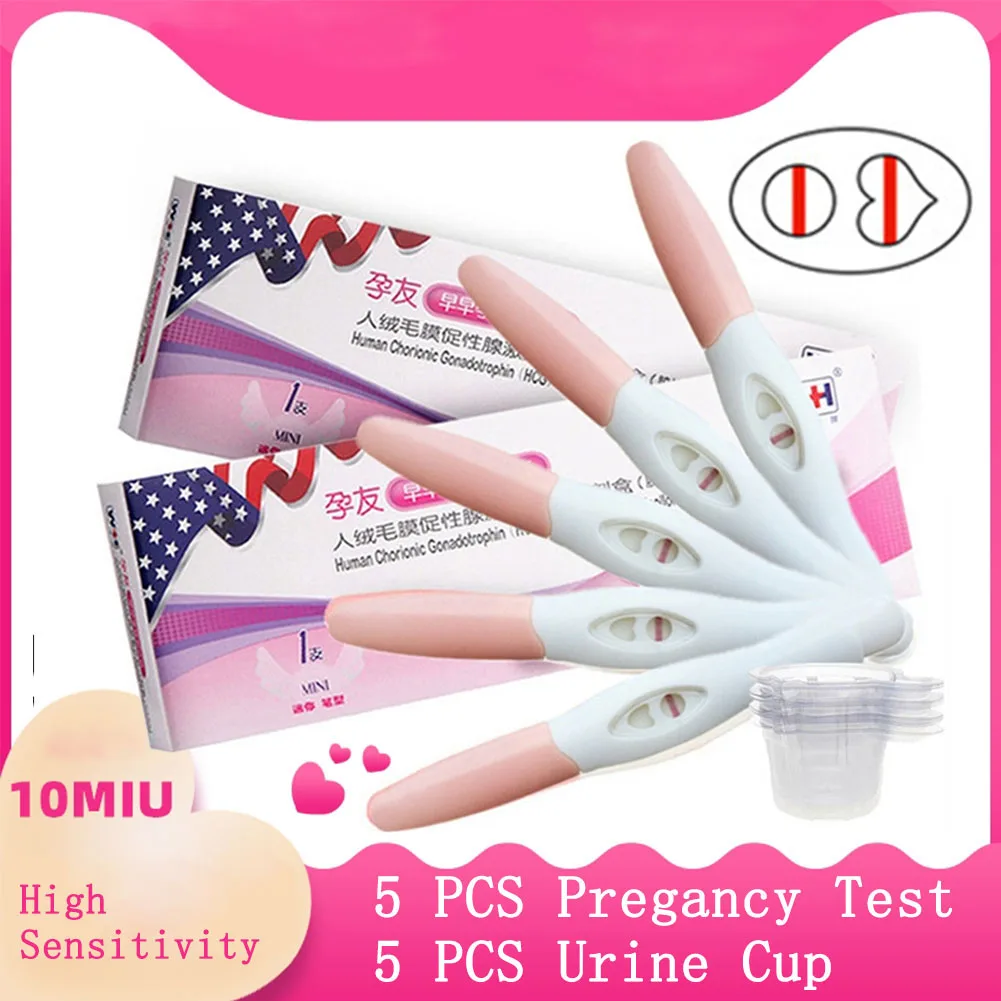 

5 коробок HCG набор для тестирования на раннюю беременность ручка для взрослых женщин + 5 шт. чашка для мочи для беременных женщин быстрое тест...