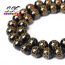Natural Gold Color Money Coin Veins Natural Black Agates Stone Round Loose Beads 8mm 10mm 12mm For Jewelry Making Bracelet 15