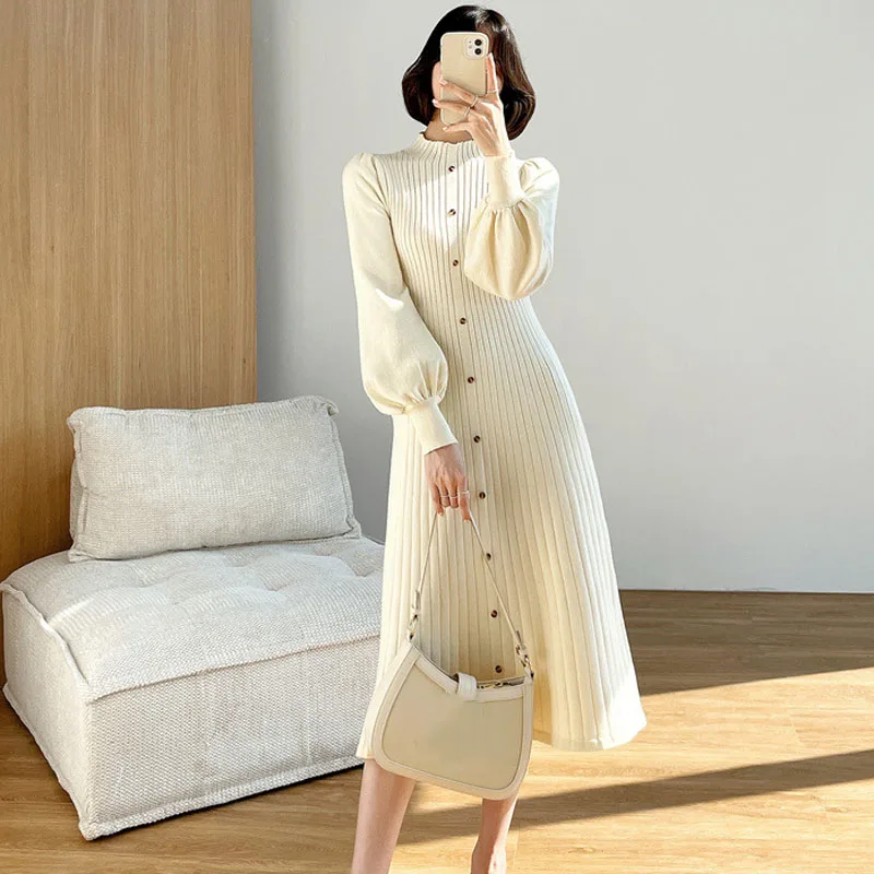 NEW Women Korean Knitted Dress Turtleneck Elastic Slim High Waist Dresses 2021 Autumn Sexy casual Puff Long Sleeve Sweater
NEW Women Korean Knitted Dress Turtleneck Elastic Slim High Waist Dresses 2021 Autumn Sexy casual Puff Long Sleeve Sweater