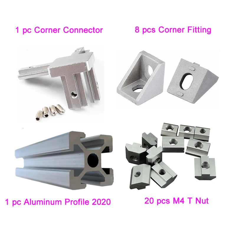 1pcs 2020 Aluminum Profile 8pcs Corner Fitting 1pcs Right-angled End Corner Connectors 20pcs M4 T Sliding Hammer Nuts
1pcs 2020 Aluminum Profile 8pcs Corner Fitting 1pcs Right-angled End Corner Connectors 20pcs M4 T Sliding Hammer Nuts
