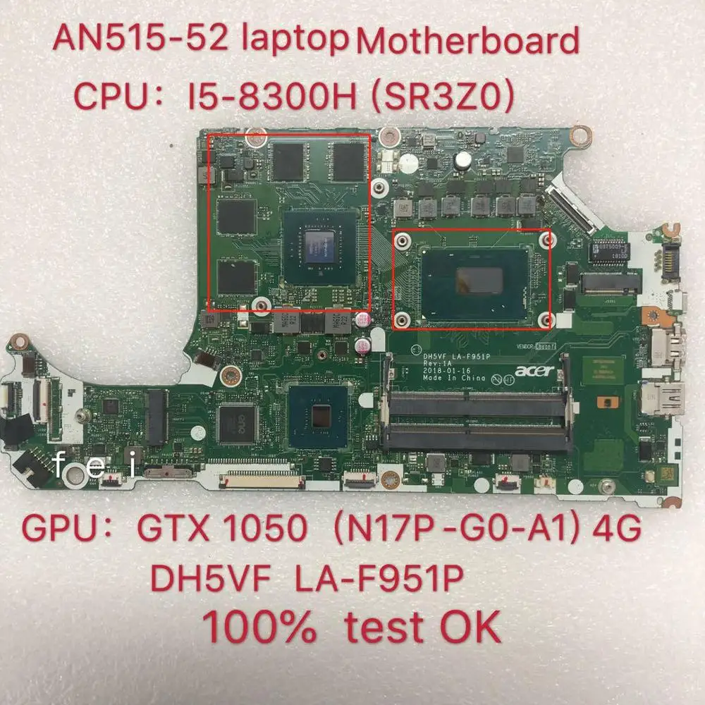 Плата AN515-52 для acer portátil dh5vf LA-F951P nb. q3l11.001 cpu: I5-8300HQ gpu: gtx1050 4g ddr4 100% teste ok | Компьютеры и