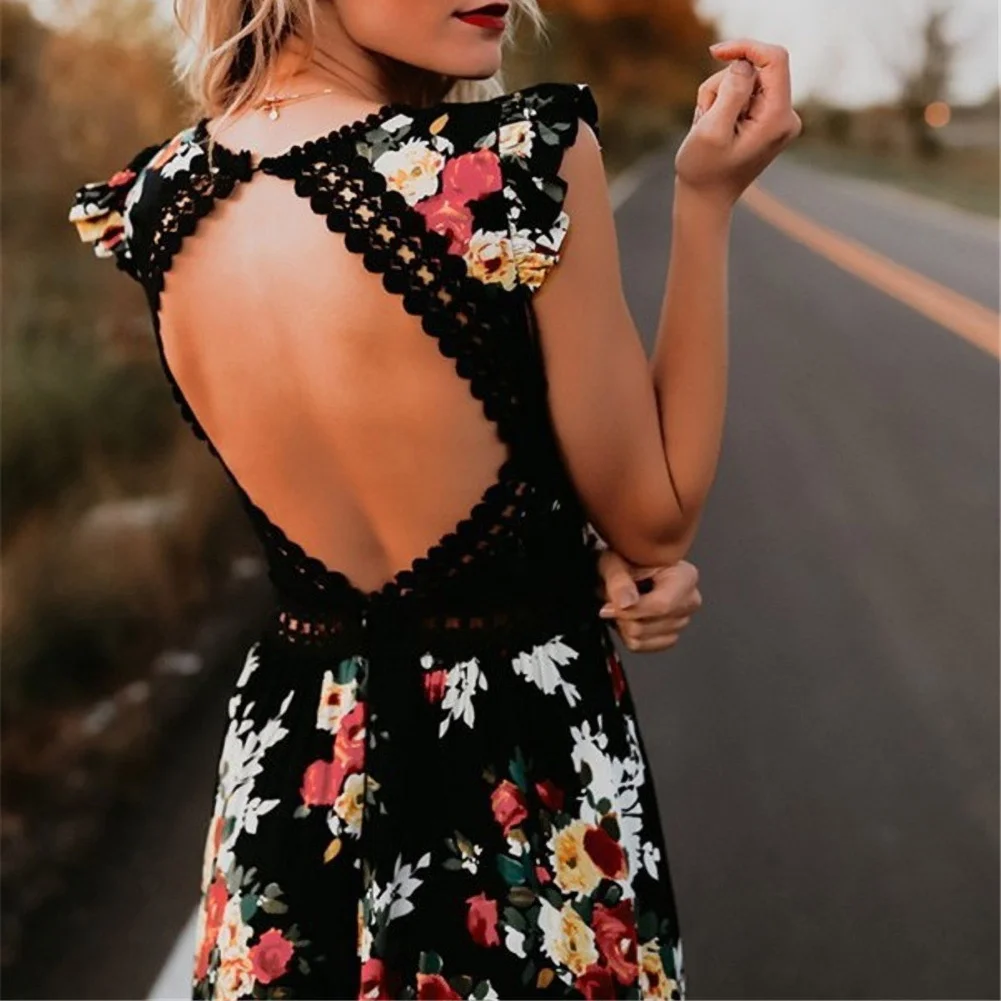 Fashion Women Sleeveless Floral Print Irregular Hem Backless Long Tank Dress V Neck Sexy Dress Summer Backless Dress Women
Fashion Women Sleeveless Floral Print Irregular Hem Backless Long Tank Dress V Neck Sexy Dress Summer Backless Dress Women