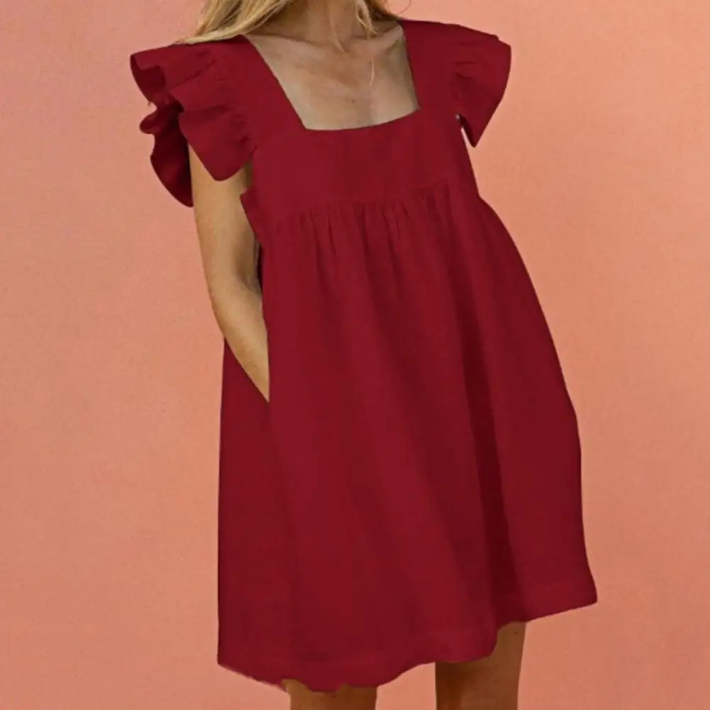 Sweet Girl Square Neck Pure Color Mini Dress Fashion Loose Ruffle Sleeve Solid Color Large Hem Pockets Women Casual Dress Short
Sweet Girl Square Neck Pure Color Mini Dress Fashion Loose Ruffle Sleeve Solid Color Large Hem Pockets Women Casual Dress Short