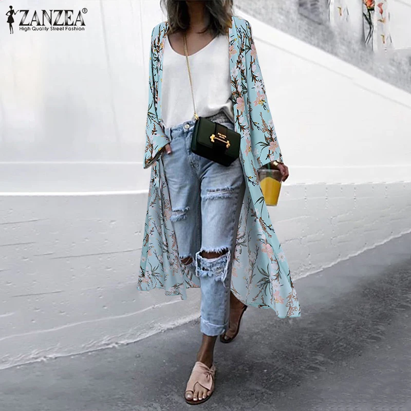 Woman Casual Long Sleeve Cover Up Tops 2021 ZANZEA Holiday Open Front Cardigan Floral Printed Kimono Plus Size Tunic Blouses
Woman Casual Long Sleeve Cover Up Tops 2021 ZANZEA Holiday Open Front Cardigan Floral Printed Kimono Plus Size Tunic Blouses