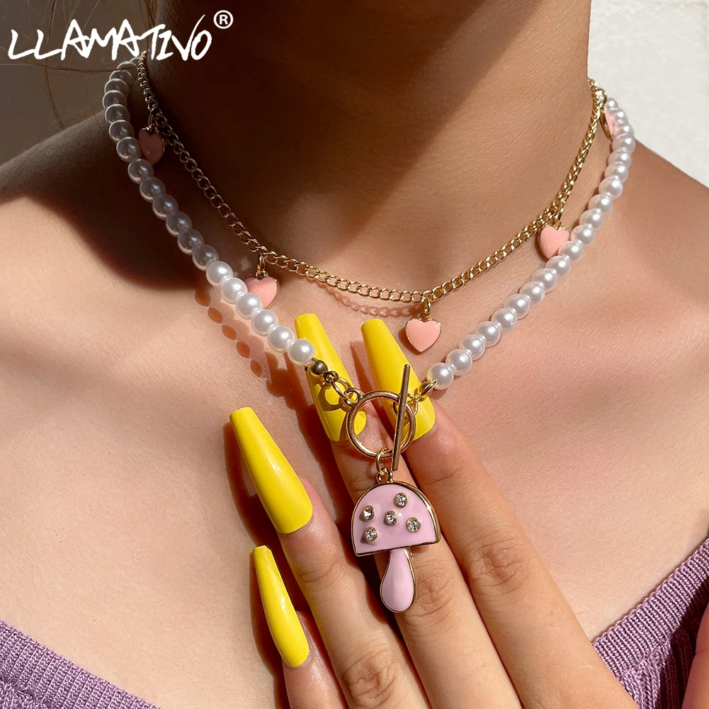 Pink Heart Mushroom Pendant Pearl Beaded Necklace For Women Multi layer OT Buckle Handmade Beads Choker Necklaces Boho Jewelry
Pink Heart Mushroom Pendant Pearl Beaded Necklace For Women Multi layer OT Buckle Handmade Beads Choker Necklaces Boho Jewelry