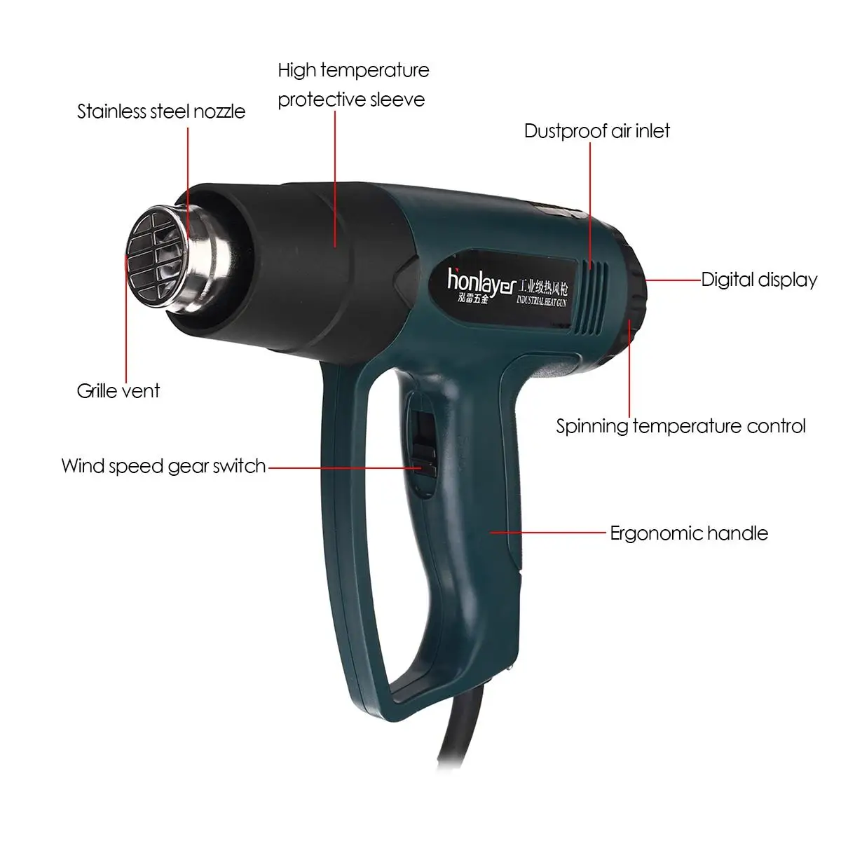 220V 2000W Heat Gun Variable 2 Temperatures Electric Hot Air Gun 60-600C Precise Control Electric Hot Gun With Digital display
220V 2000W Heat Gun Variable 2 Temperatures Electric Hot Air Gun 60-600C Precise Control Electric Hot Gun With Digital display