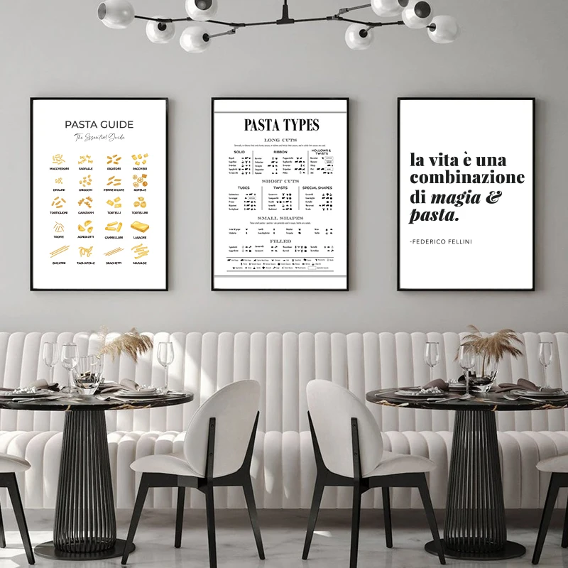 

Italian Pasta Types Art Print Kitchen Wall Decor Pasta Guide Poster Canvas Painting Dining Room Restaurant Decoration Pictures