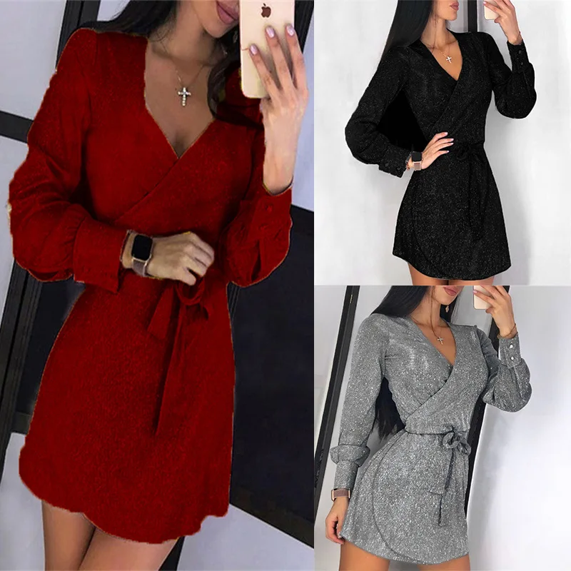 Autumn Women Dress Sexy Club Party Black Dresses Woman Slim Sequin Elegant V Neck Sashes Shining Long Sleeve Mini Shirt Dress
Autumn Women Dress Sexy Club Party Black Dresses Woman Slim Sequin Elegant V Neck Sashes Shining Long Sleeve Mini Shirt Dress
