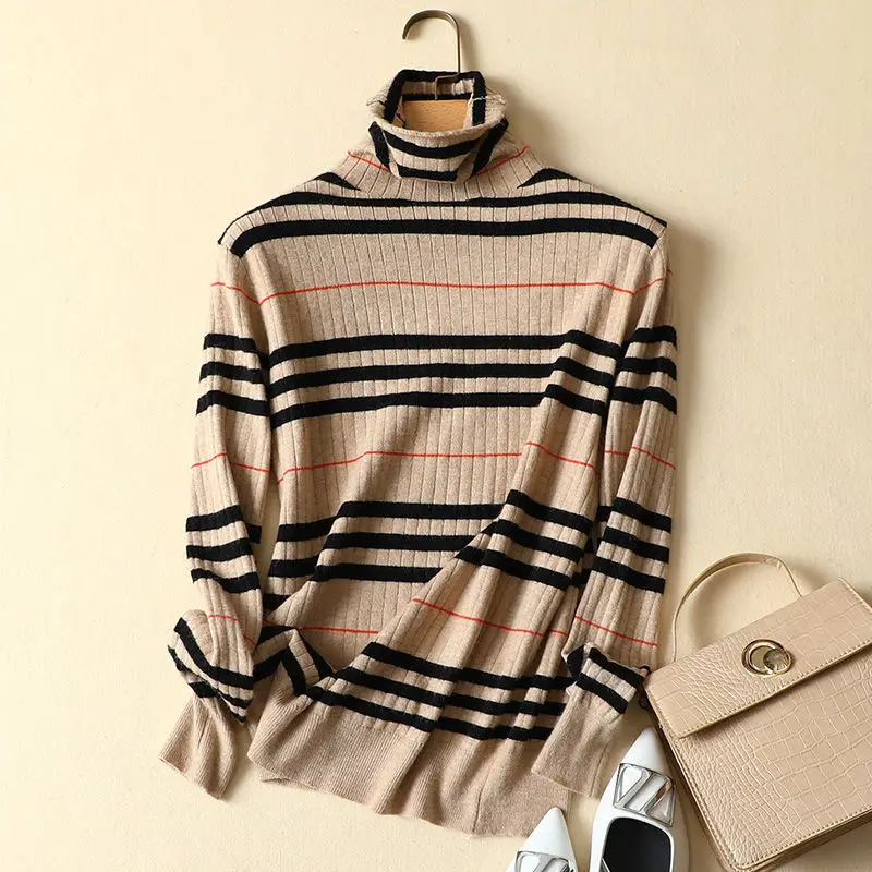 2021 autumn and winter striped women's turtleneck sweater women's slim pullover inner shirt
2021 autumn and winter striped women's turtleneck sweater women's slim pullover inner shirt