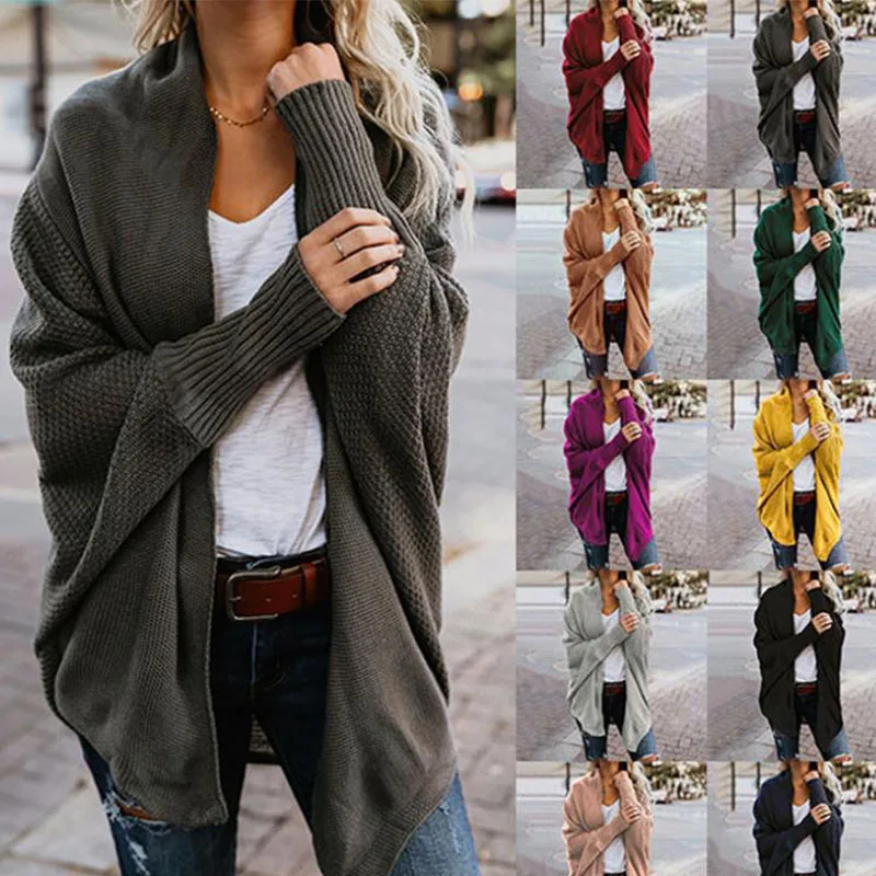 Women's Loose Large Size Casual Knitted Cardigan Street Solid Color Acrylic Sweater Bat Sleeve Sweater Coat Autumn and Winter
Women's Loose Large Size Casual Knitted Cardigan Street Solid Color Acrylic Sweater Bat Sleeve Sweater Coat Autumn and Winter