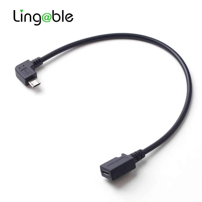 

Lingable Right Angle Micro USB 2.0 5Pin Male to Female M/F 90 Degree Extension Cable data sync Extender cabo Cord 27cm