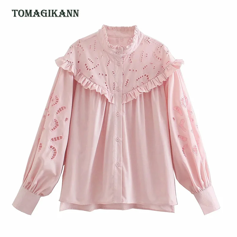 Женская блузка с длинным рукавом, розовая ажурная блузка с воротником из нитей и оборками, однотонная блузка с вышивкой, весна 2021
Женская блузка с длинным рукавом, розовая ажурная блузка с воротником из нитей и оборками, однотонная блузка с вышивкой, весна 2021