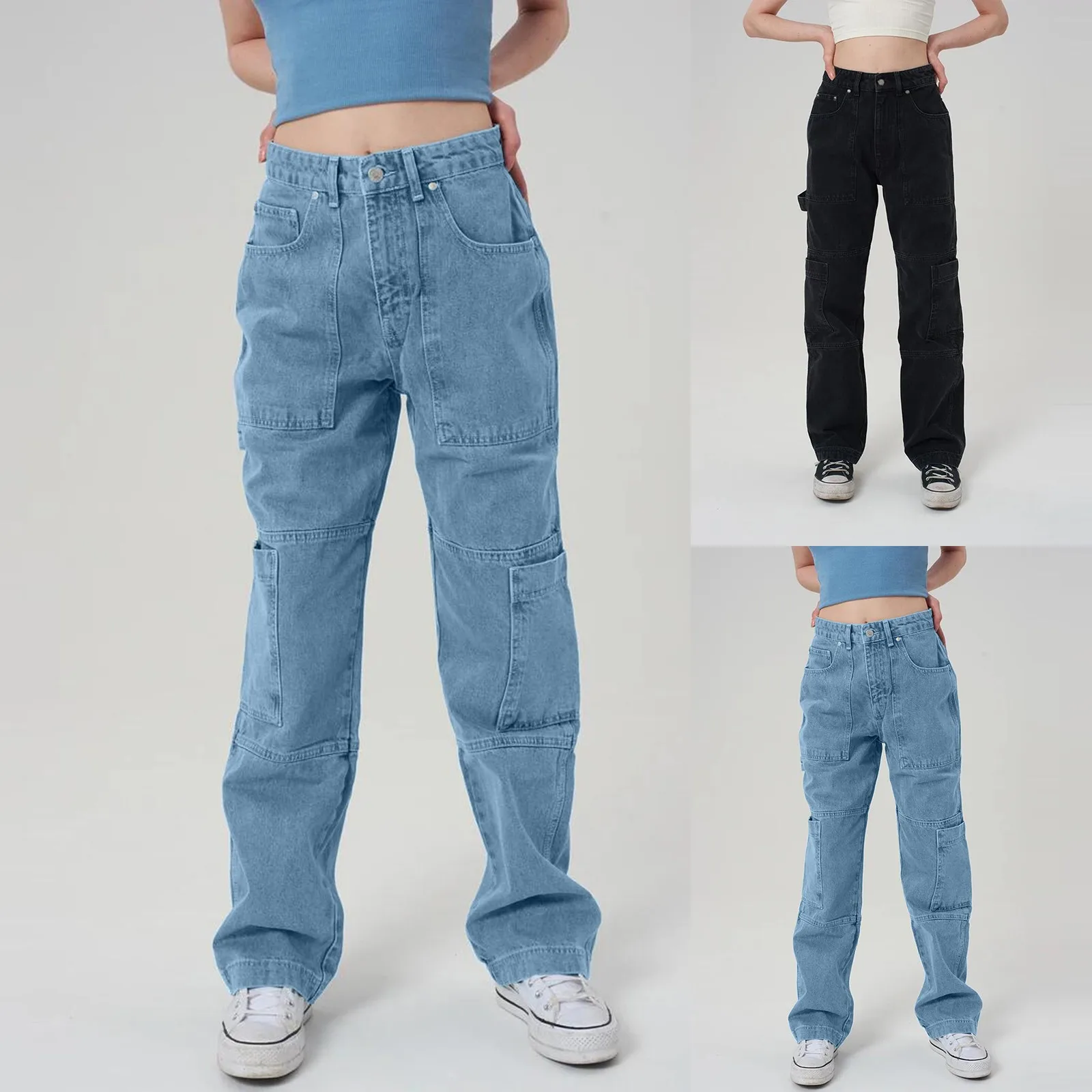 Pure Color Jeans for Women Fashion Splicing High Waist Wide Leg Multi-Pocket Workwear Loose Straight Jeans Trousers Females
Pure Color Jeans for Women Fashion Splicing High Waist Wide Leg Multi-Pocket Workwear Loose Straight Jeans Trousers Females