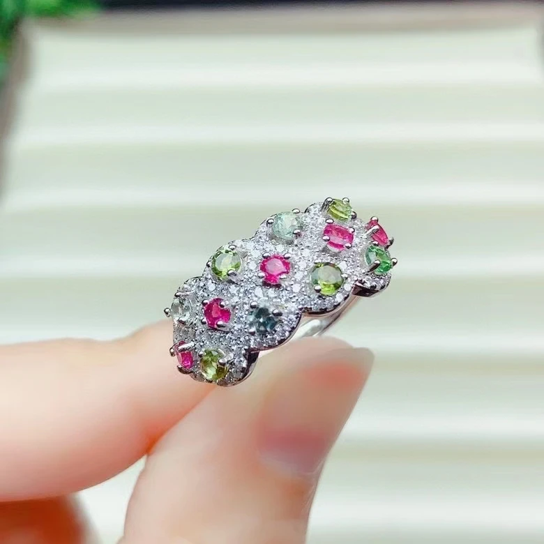 Fashion Sterling Silver Ring for Party Natural Multi-color Tourmaline Ring 925 Silver Tourmaline Jewelry Gift for Girl
Fashion Sterling Silver Ring for Party Natural Multi-color Tourmaline Ring 925 Silver Tourmaline Jewelry Gift for Girl