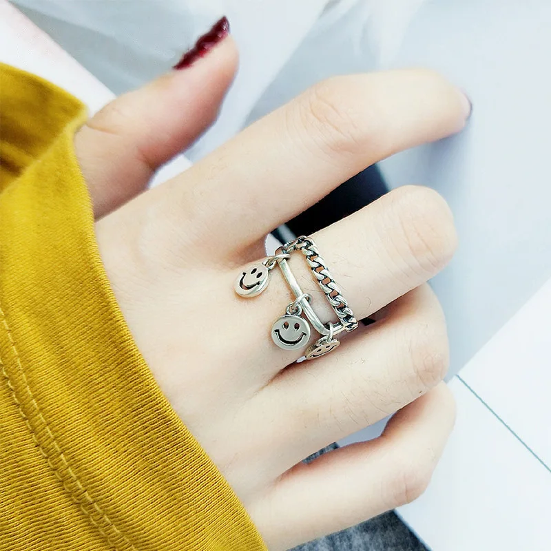FMILY Retro Three Smiley 925 Sterling Silver Ring Old European and American Hip Hop Jewelry for Girlfriend Gifts
FMILY Retro Three Smiley 925 Sterling Silver Ring Old European and American Hip Hop Jewelry for Girlfriend Gifts