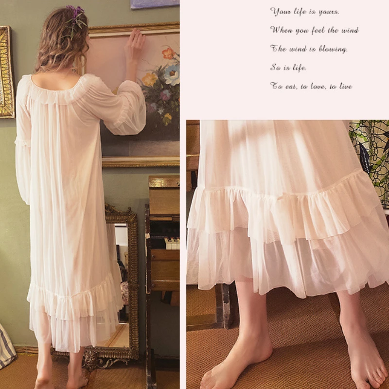 White Lace Night Dress Women Nightdress Lounge Wear Mesh Long Sleeve Princess Sleepwear Peignoirs Girls Fairy Vintage Nightgowns
White Lace Night Dress Women Nightdress Lounge Wear Mesh Long Sleeve Princess Sleepwear Peignoirs Girls Fairy Vintage Nightgowns