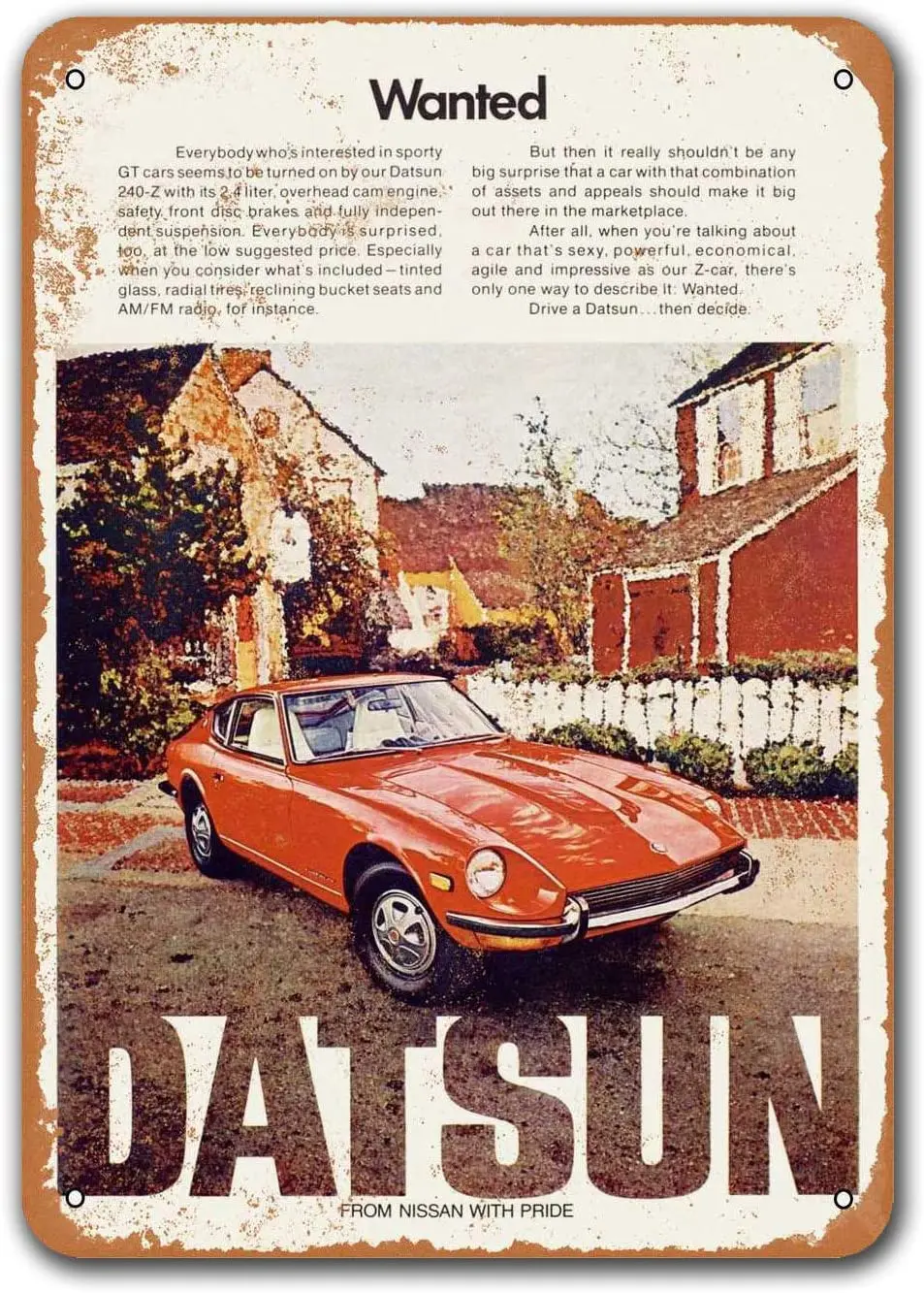 1972 Datsun 240-Z Tin Metal Signs Vintage Cars, Sisoso Plaques Poster Bar Man Cave Retro Wall Decor 8x12 inch
1972 Datsun 240-Z Tin Metal Signs Vintage Cars, Sisoso Plaques Poster Bar Man Cave Retro Wall Decor 8x12 inch