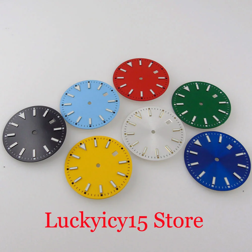 

Nologo Luminous Index fit NH35A 33.5mm Sterile Watch Dial Face Black/Blue/Red/Orange/Silver Date Window