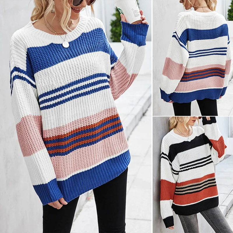 Новинка 2021, женский модный Свободный Повседневный полосатый вязаный свитер с косами
Новинка 2021, женский модный Свободный Повседневный полосатый вязаный свитер с косами